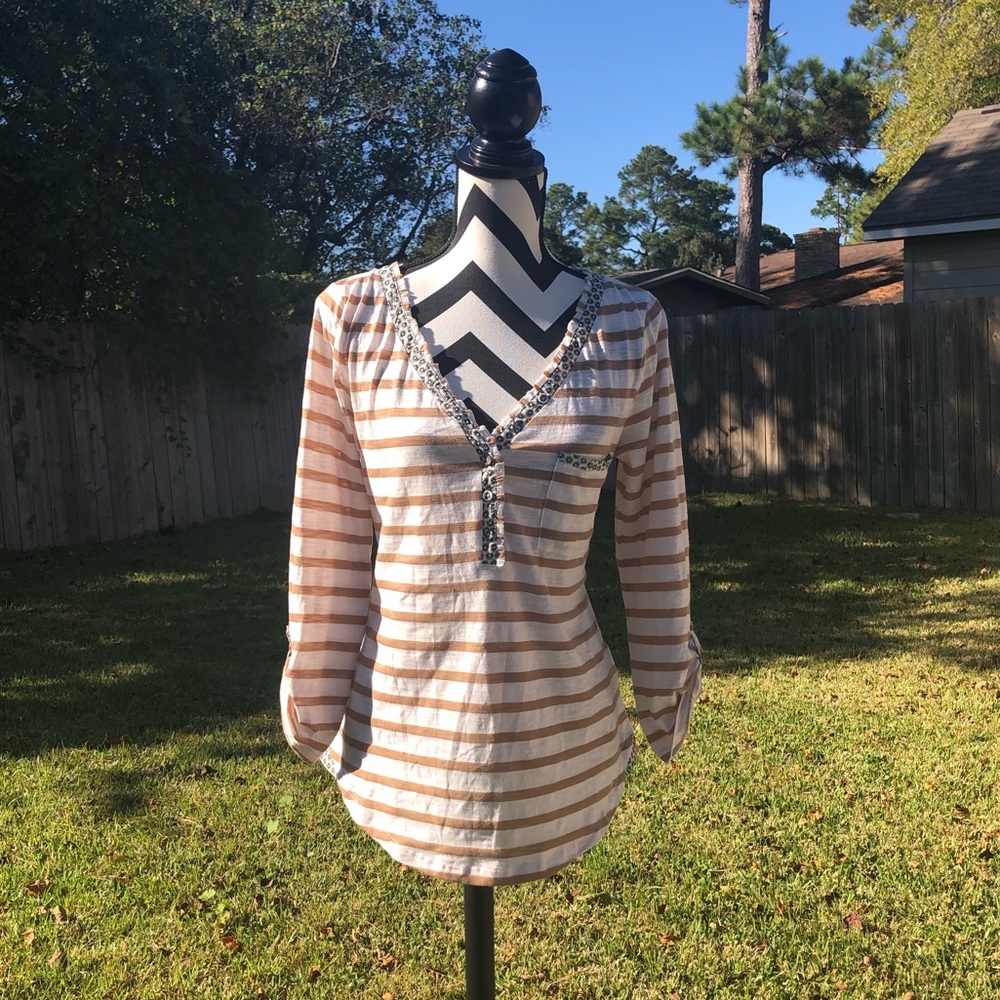 Anthropologie Postmark Striped 3/4 Sleeve Top